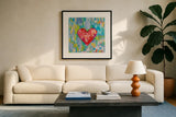 True Love by Jeanette Vertentes. Displayed in a glass frame with matte in a clean modern living room. Available as an archival giclee rolled canvas, fine art paper, or poster print. SKU 78275a.