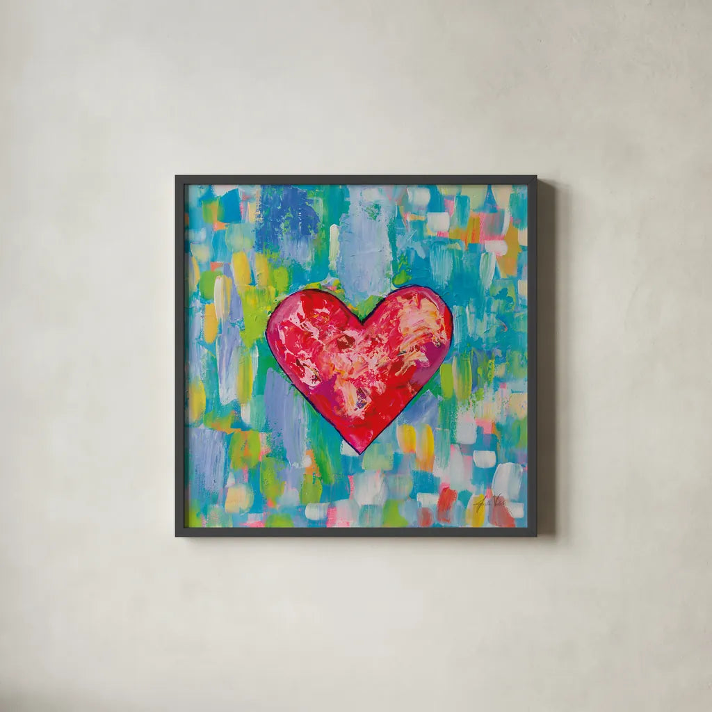 True Love Bright by Jeanette Vertentes. Shown in a sleek black glass frame for a contemporary gallery look. Available as an archival giclee rolled canvas, fine art paper, or poster print. SKU 85471a.