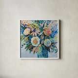 Turquoise Days by Jeanette Vertentes. Shown in a crisp white glass frame for a clean and minimalist style. Available as an archival giclee rolled canvas, fine art paper, or poster print. SKU 79329a.