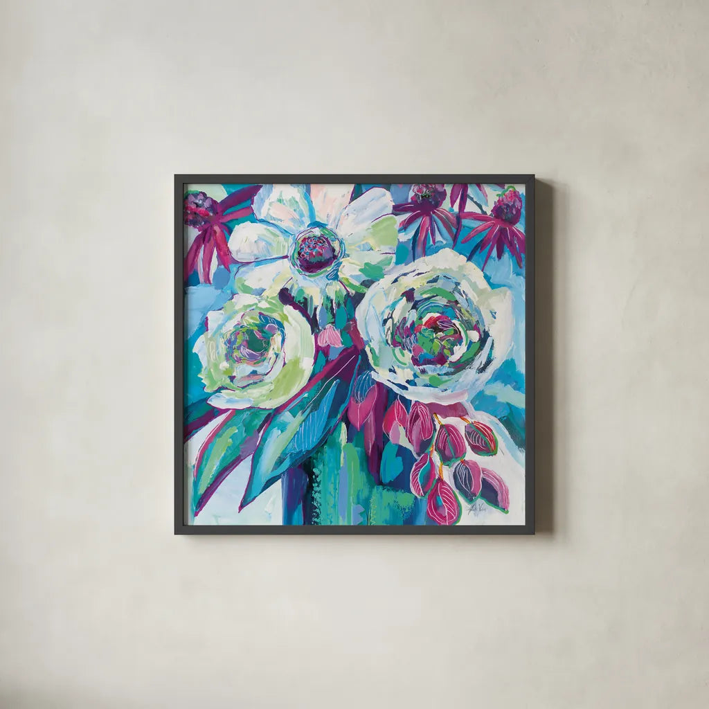 Vision Jewel Crop by Jeanette Vertentes. Shown in a sleek black glass frame for a contemporary gallery look. Available as an archival giclee rolled canvas, fine art paper, or poster print. SKU 68849a.