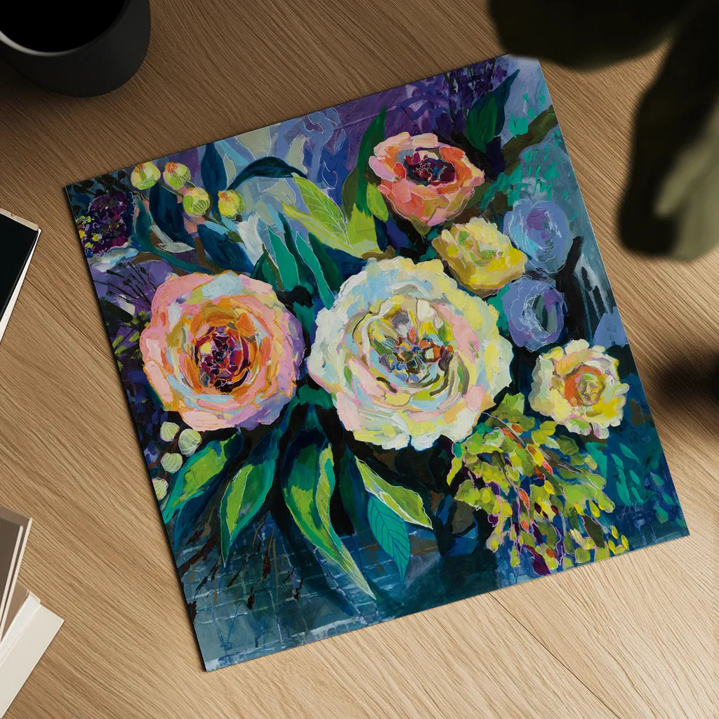 Walk in the Garden by Jeanette Vertentes. Shown as a detailed flat fine art print, highlighting archival giclee quality. Available as an archival giclee rolled canvas, fine art paper, or poster print. SKU 53178a.