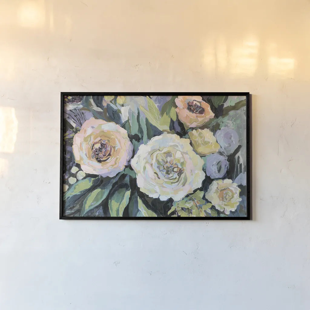 Walk in the Garden Neutral Crop by Jeanette Vertentes. shown as a paper print in a black flame. Available as a archival giclee rolled canvas, fine art paper, or poster print. SKU 61599i.