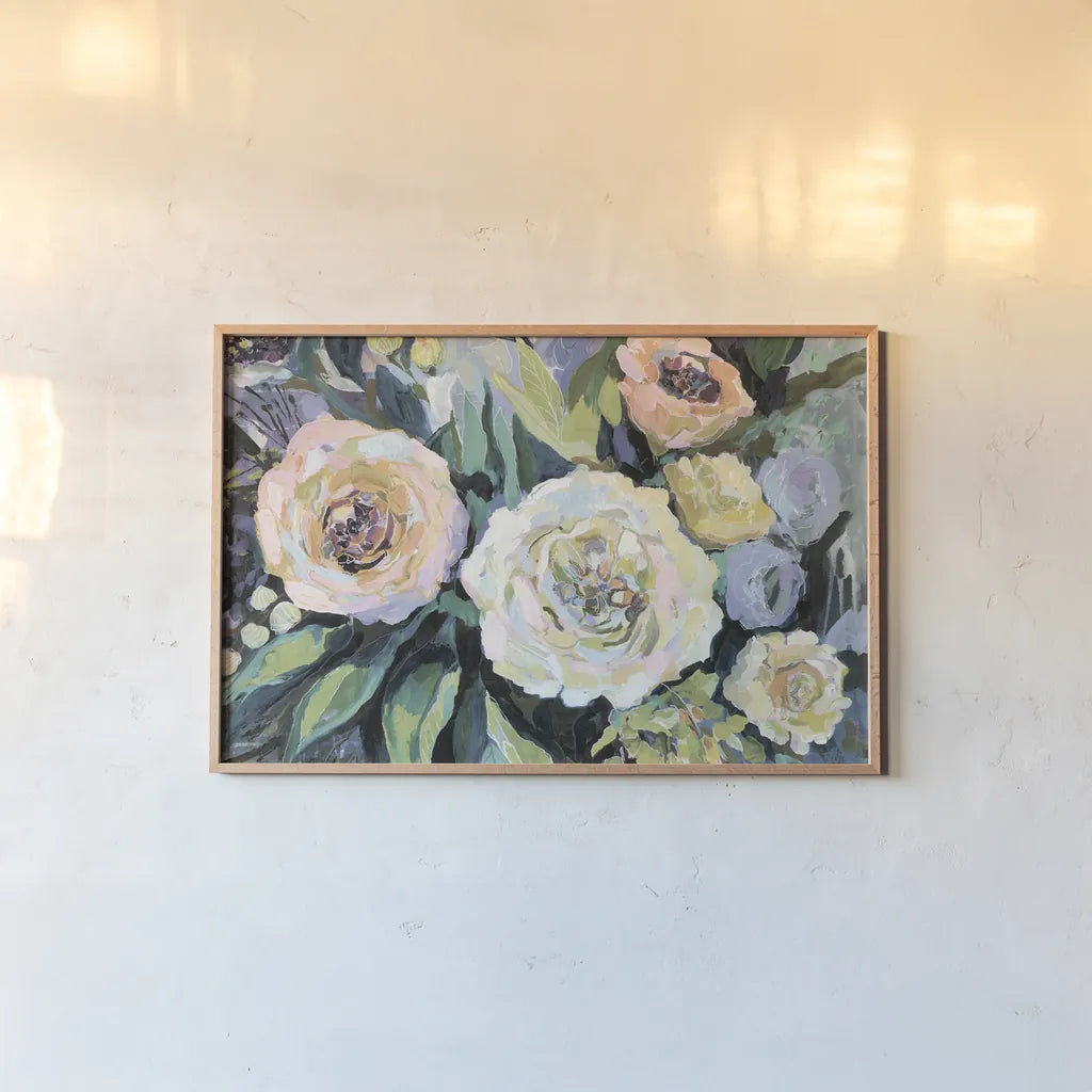 Walk in the Garden Neutral Crop by Jeanette Vertentes. shown as a paper print in a natural frame. Available as a archival giclee rolled canvas, fine art paper, or poster print. SKU 61599i.