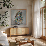Watermark Light by Jeanette Vertentes. Shown in a natural wood frame in a cozy modern living room. Available as an archival giclee rolled canvas, fine art paper, or poster print. SKU 83671a.