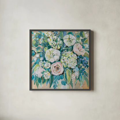 White Wedding by Jeanette Vertentes. Shown in a sleek black glass frame for a contemporary gallery look. Available as an archival giclee rolled canvas, fine art paper, or poster print. SKU 74839a.