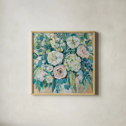 White Wedding by Jeanette Vertentes. Shown in a natural wood glass frame for a timeless modern aesthetic. Available as an archival giclee rolled canvas, fine art paper, or poster print. SKU 74839a.