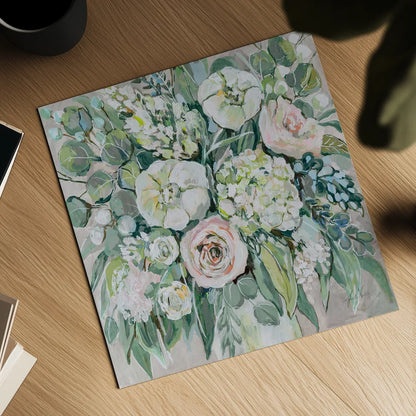 White Wedding on Gray by Jeanette Vertentes. Shown as a detailed flat fine art print, highlighting archival giclee quality. Available as an archival giclee rolled canvas, fine art paper, or poster print. SKU 76391a.