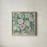 White Wedding on Gray by Jeanette Vertentes. Shown in a natural wood glass frame for a timeless modern aesthetic. Available as an archival giclee rolled canvas, fine art paper, or poster print. SKU 76391a.