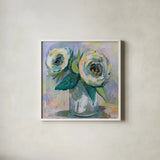 Winter Bouquet by Jeanette Vertentes. Shown in a crisp white glass frame for a clean and minimalist style. Available as an archival giclee rolled canvas, fine art paper, or poster print. SKU 59211a.