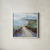 Winter Walk by Jeanette Vertentes. Shown in a crisp white glass frame for a clean and minimalist style. Available as an archival giclee rolled canvas, fine art paper, or poster print. SKU 85011a.