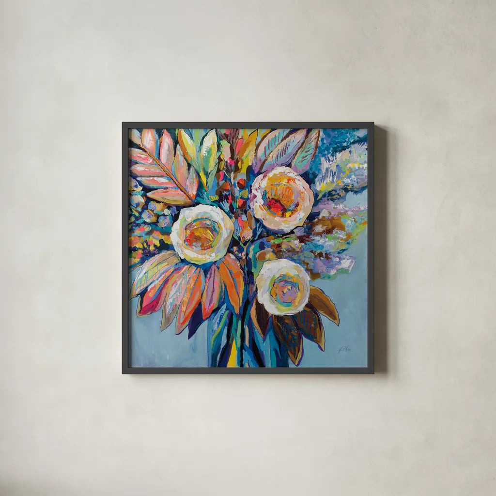 Wonderment by Jeanette Vertentes. Shown in a sleek black glass frame for a contemporary gallery look. Available as an archival giclee rolled canvas, fine art paper, or poster print. SKU 89498a.