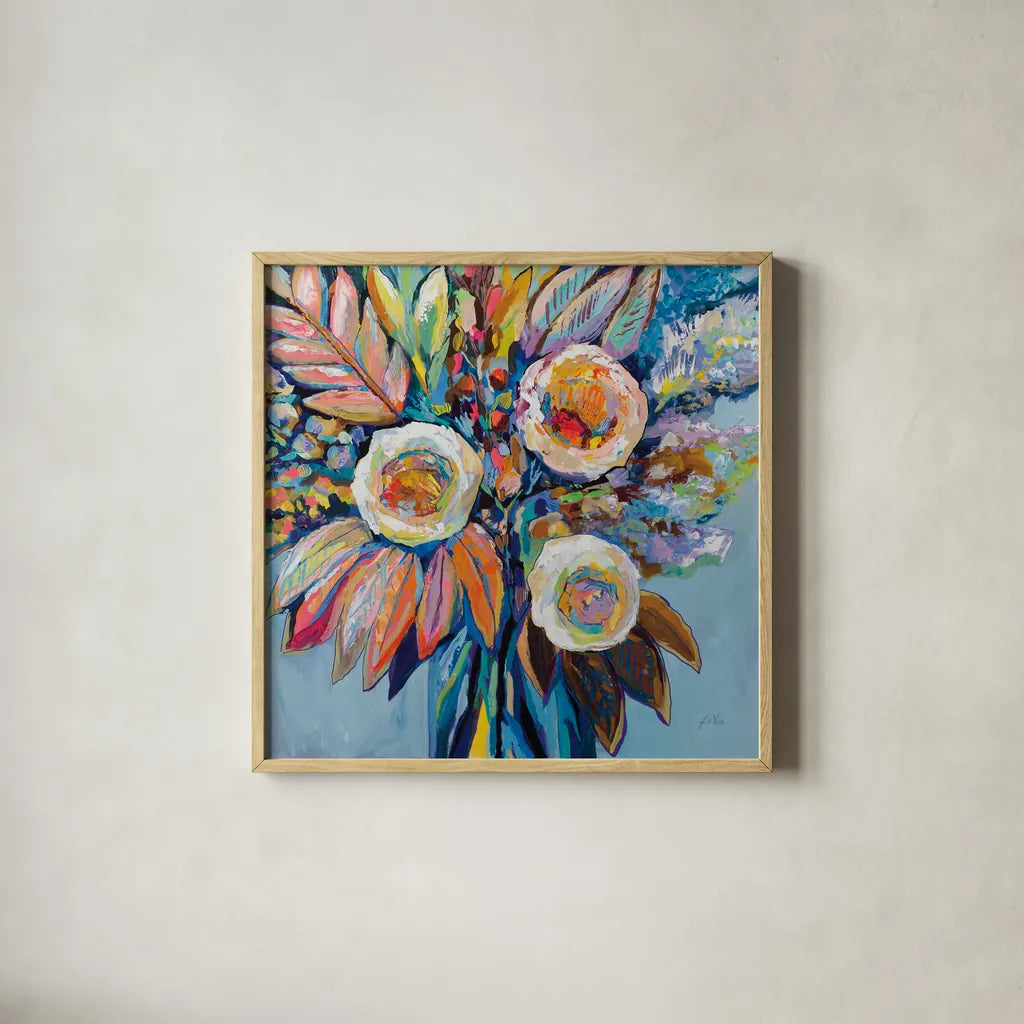 Wonderment by Jeanette Vertentes. Shown in a natural wood glass frame for a timeless modern aesthetic. Available as an archival giclee rolled canvas, fine art paper, or poster print. SKU 89498a.