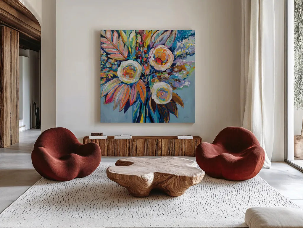 Wonderment by Jeanette Vertentes. Shown as extra-large giant wall art in a modern living room. Available as an archival giclee rolled canvas, fine art paper, or poster print. SKU 89498a.