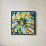 Zinnia by Jeanette Vertentes. Shown in a sleek black glass frame for a contemporary gallery look. Available as an archival giclee rolled canvas, fine art paper, or poster print. SKU 67253a.