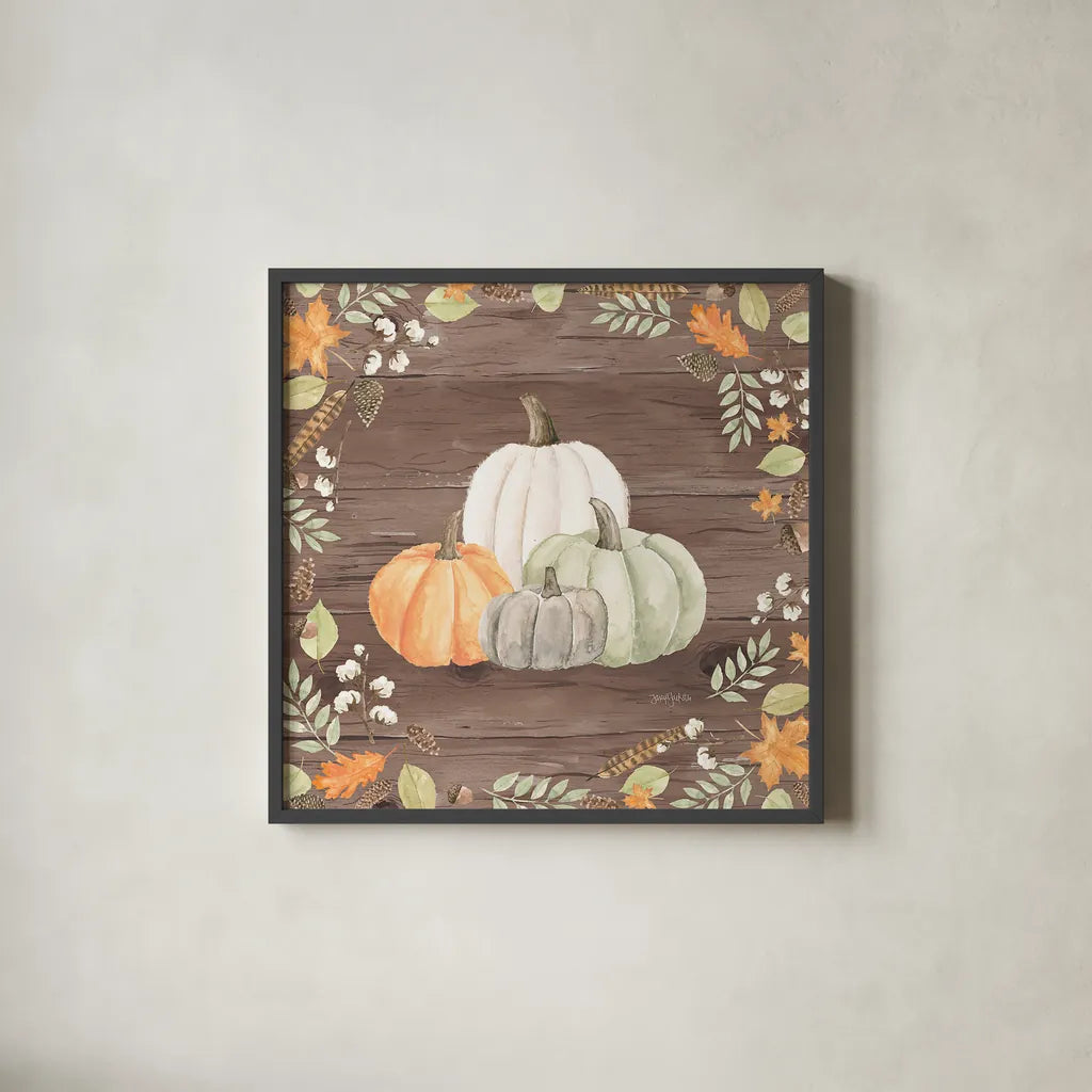Autumn Offering I Dark by Jenaya Jackson. Shown in a sleek black glass frame for a contemporary gallery look. Available as an archival giclee rolled canvas, fine art paper, or poster print. SKU 38715a.