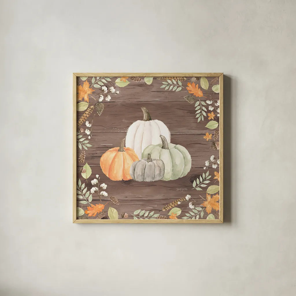 Autumn Offering I Dark by Jenaya Jackson. Shown in a natural wood glass frame for a timeless modern aesthetic. Available as an archival giclee rolled canvas, fine art paper, or poster print. SKU 38715a.