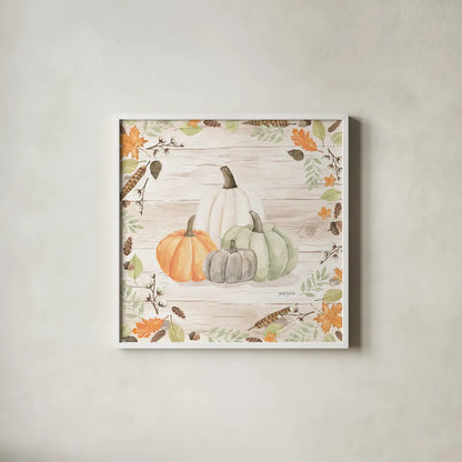 Autumn Offering I Light by Jenaya Jackson. Shown in a crisp white glass frame for a clean and minimalist style. Available as an archival giclee rolled canvas, fine art paper, or poster print. SKU 38717a.