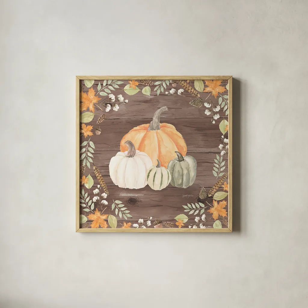 Autumn Offering II Dark by Jenaya Jackson. Shown in a natural wood glass frame for a timeless modern aesthetic. Available as an archival giclee rolled canvas, fine art paper, or poster print. SKU 38716a.