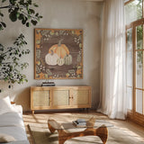 Autumn Offering II Dark by Jenaya Jackson. Shown in a natural wood frame in a cozy modern living room. Available as an archival giclee rolled canvas, fine art paper, or poster print. SKU 38716a.