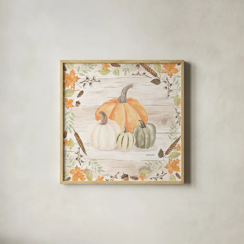Autumn Offering II Light by Jenaya Jackson. Shown in a natural wood glass frame for a timeless modern aesthetic. Available as an archival giclee rolled canvas, fine art paper, or poster print. SKU 38718a.