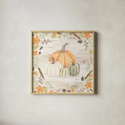 Autumn Offering II Light by Jenaya Jackson. Shown in a natural wood glass frame for a timeless modern aesthetic. Available as an archival giclee rolled canvas, fine art paper, or poster print. SKU 38718a.