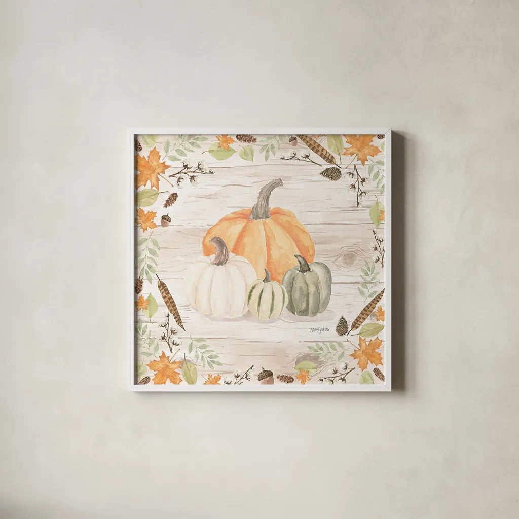 Autumn Offering II Light by Jenaya Jackson. Shown in a crisp white glass frame for a clean and minimalist style. Available as an archival giclee rolled canvas, fine art paper, or poster print. SKU 38718a.