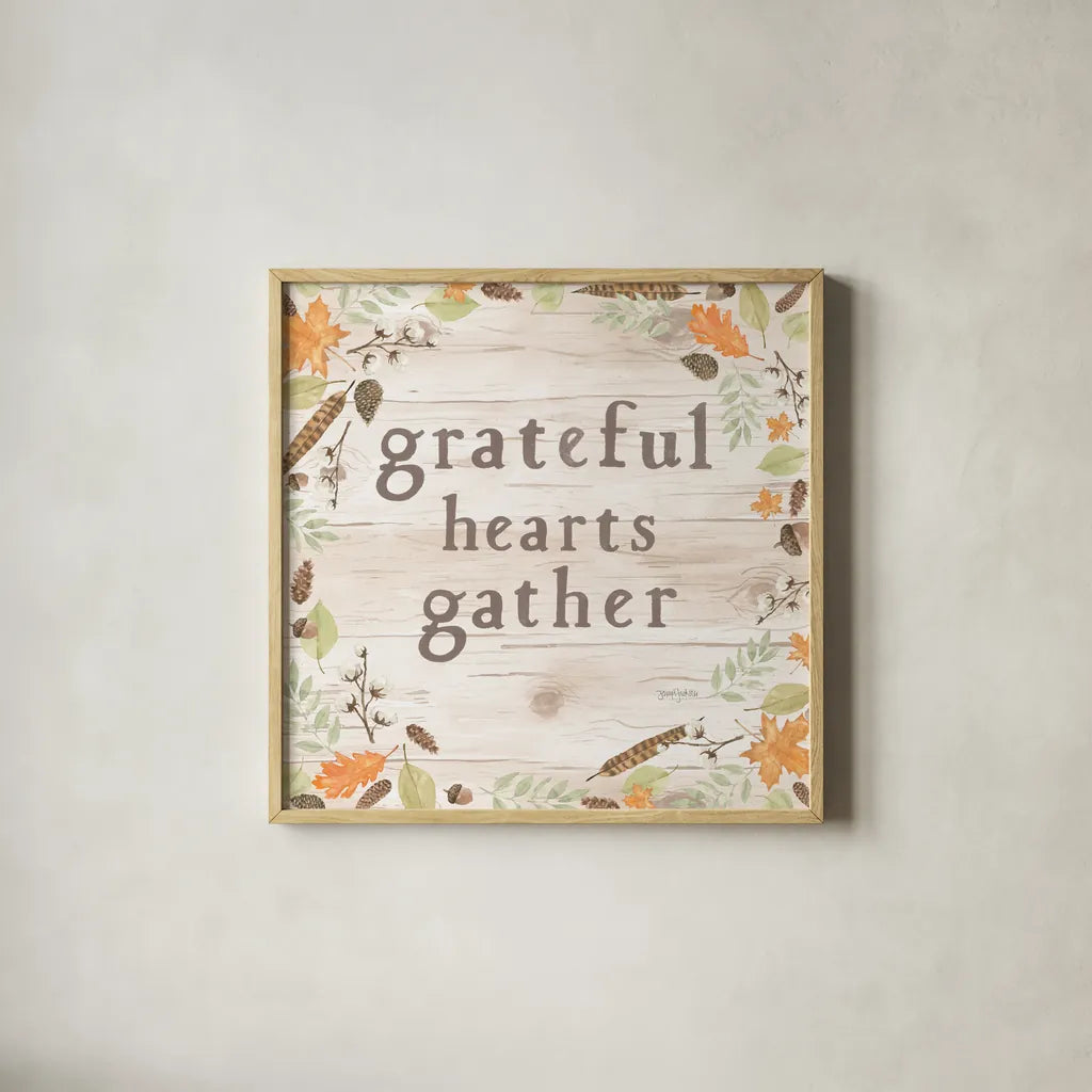 Autumn Offerings I Light Grateful by Jenaya Jackson. Shown in a natural wood glass frame for a timeless modern aesthetic. Available as an archival giclee rolled canvas, fine art paper, or poster print. SKU 44934a.