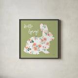 Blooming Delight Bunny II Spring by Jenaya Jackson. Shown in a sleek black glass frame for a contemporary gallery look. Available as an archival giclee rolled canvas, fine art paper, or poster print. SKU 89674a.
