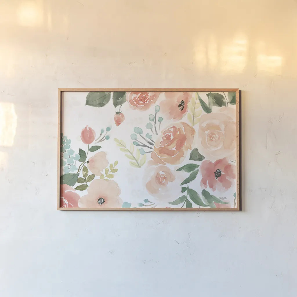 Blooming Delight III White by Jenaya Jackson. shown as a paper print in a natural frame. Available as a archival giclee rolled canvas, fine art paper, or poster print. SKU 47628i.