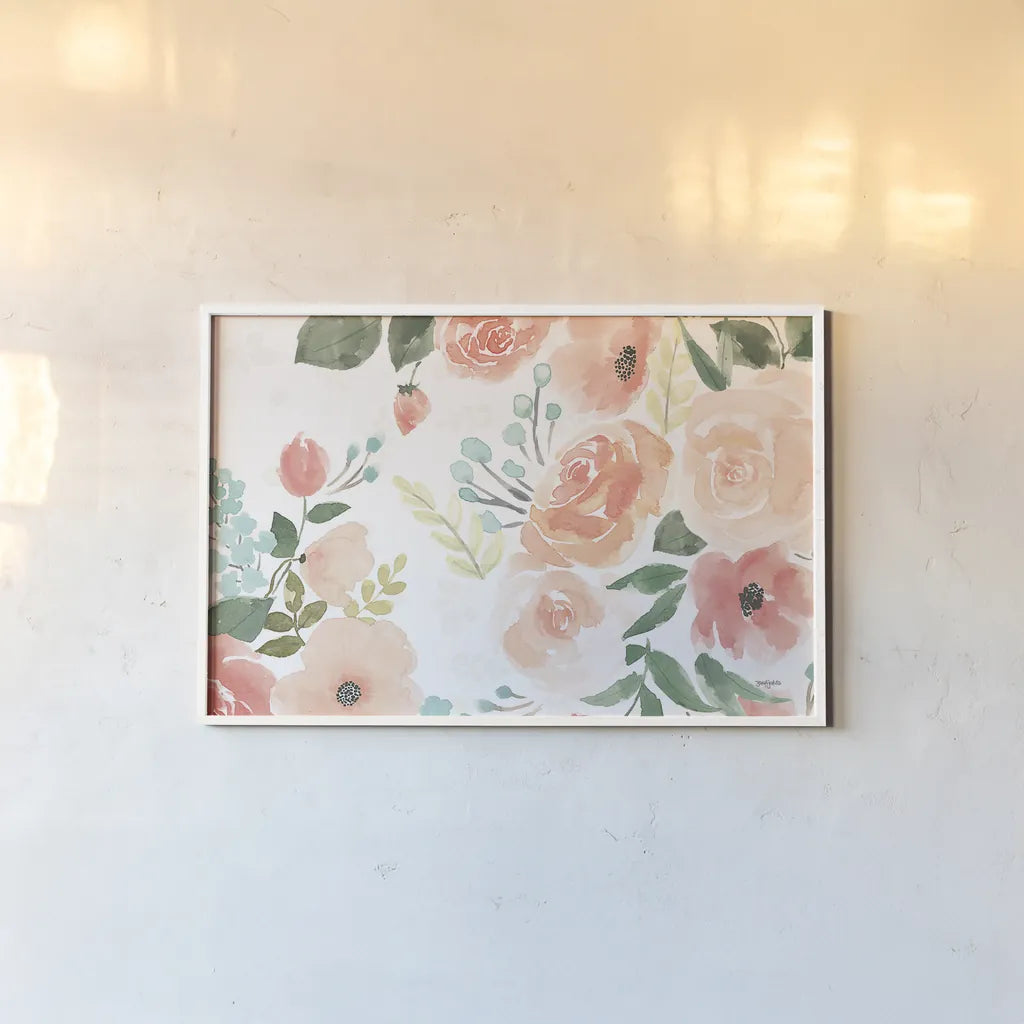 Blooming Delight III White by Jenaya Jackson. shown as a paper print in a white frame. Available as a archival giclee rolled canvas, fine art paper, or poster print. SKU 47628i.