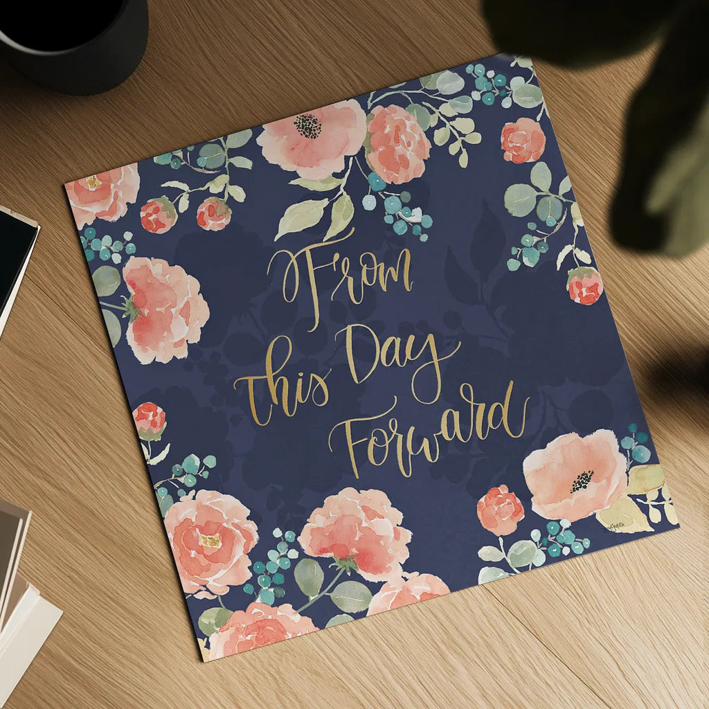 Blooming Delight IV Blue by Jenaya Jackson. Shown as a detailed flat fine art print, highlighting archival giclee quality. Available as an archival giclee rolled canvas, fine art paper, or poster print. SKU 47622a.