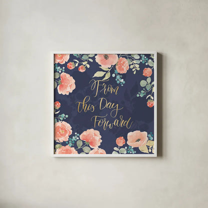 Blooming Delight IV Blue by Jenaya Jackson. Shown in a crisp white glass frame for a clean and minimalist style. Available as an archival giclee rolled canvas, fine art paper, or poster print. SKU 47622a.