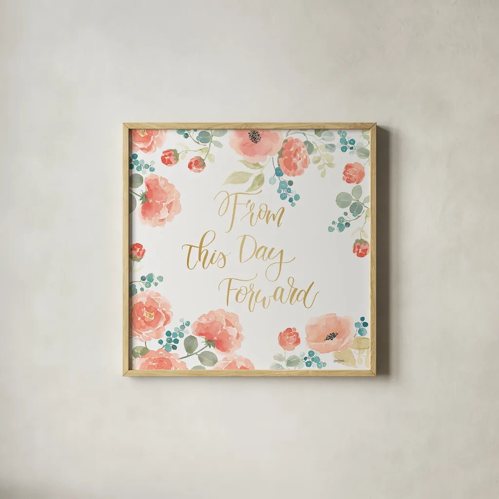 Blooming Delight IV White by Jenaya Jackson. Shown in a natural wood glass frame for a timeless modern aesthetic. Available as an archival giclee rolled canvas, fine art paper, or poster print. SKU 47629a.