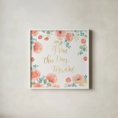 Blooming Delight IV White by Jenaya Jackson. Shown in a crisp white glass frame for a clean and minimalist style. Available as an archival giclee rolled canvas, fine art paper, or poster print. SKU 47629a.