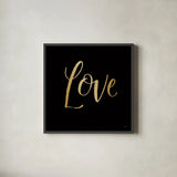 Blooming Delight Love by Jenaya Jackson. Shown in a sleek black glass frame for a contemporary gallery look. Available as an archival giclee rolled canvas, fine art paper, or poster print. SKU 67434a.
