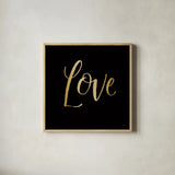 Blooming Delight Love by Jenaya Jackson. Shown in a natural wood glass frame for a timeless modern aesthetic. Available as an archival giclee rolled canvas, fine art paper, or poster print. SKU 67434a.