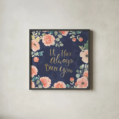 Blooming Delight V Blue by Jenaya Jackson. Shown in a sleek black glass frame for a contemporary gallery look. Available as an archival giclee rolled canvas, fine art paper, or poster print. SKU 47623a.