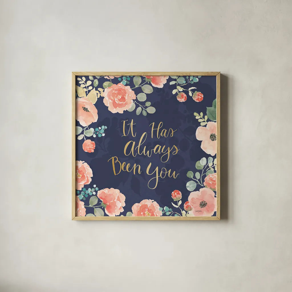 Blooming Delight V Blue by Jenaya Jackson. Shown in a natural wood glass frame for a timeless modern aesthetic. Available as an archival giclee rolled canvas, fine art paper, or poster print. SKU 47623a.