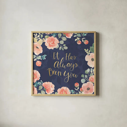 Blooming Delight V Blue by Jenaya Jackson. Shown in a natural wood glass frame for a timeless modern aesthetic. Available as an archival giclee rolled canvas, fine art paper, or poster print. SKU 47623a.