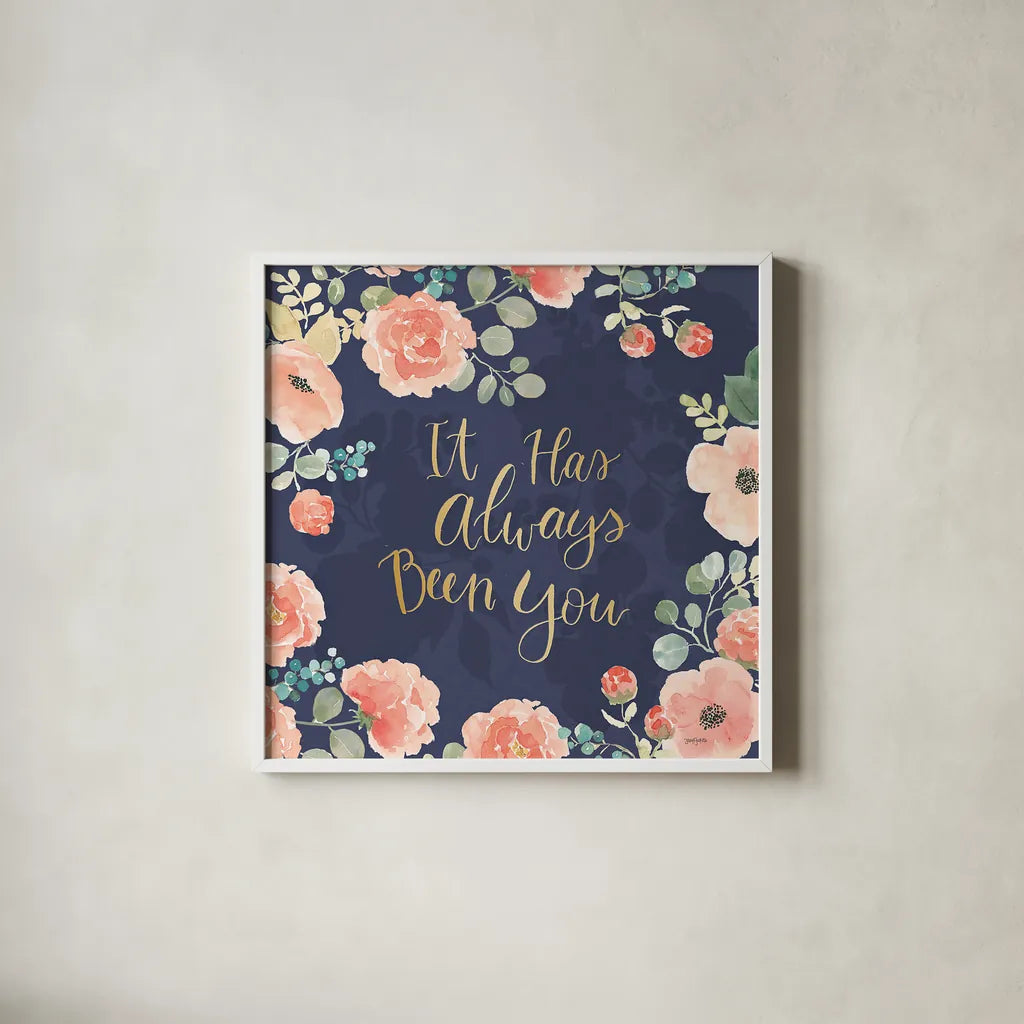 Blooming Delight V Blue by Jenaya Jackson. Shown in a crisp white glass frame for a clean and minimalist style. Available as an archival giclee rolled canvas, fine art paper, or poster print. SKU 47623a.