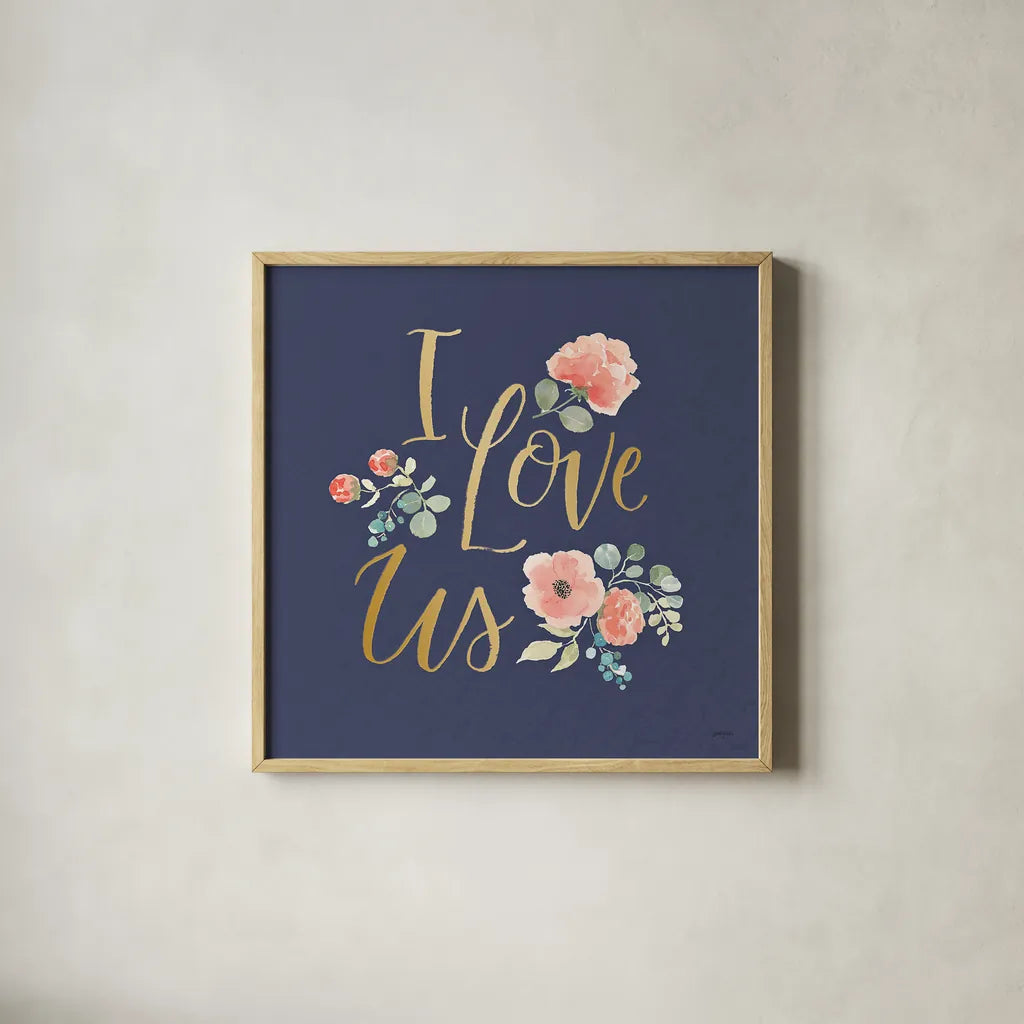 Blooming Delight VI Blue by Jenaya Jackson. Shown in a natural wood glass frame for a timeless modern aesthetic. Available as an archival giclee rolled canvas, fine art paper, or poster print. SKU 47624a.