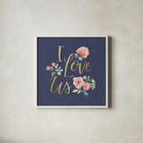 Blooming Delight VI Blue by Jenaya Jackson. Shown in a crisp white glass frame for a clean and minimalist style. Available as an archival giclee rolled canvas, fine art paper, or poster print. SKU 47624a.