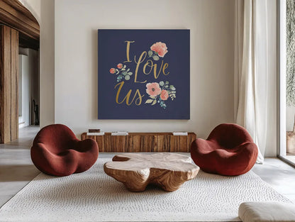 Blooming Delight VI Blue by Jenaya Jackson. Shown as extra-large giant wall art in a modern living room. Available as an archival giclee rolled canvas, fine art paper, or poster print. SKU 47624a.