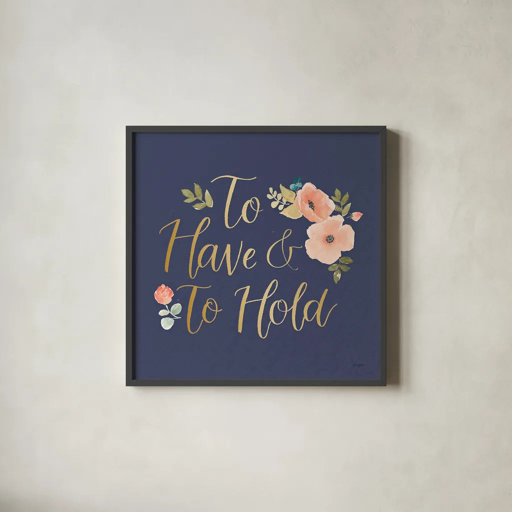 Blooming Delight VII Blue by Jenaya Jackson. Shown in a sleek black glass frame for a contemporary gallery look. Available as an archival giclee rolled canvas, fine art paper, or poster print. SKU 47625a.