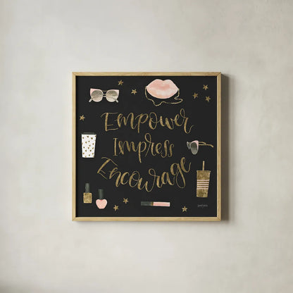 Boss Ladies V Black by Jenaya Jackson. Shown in a natural wood glass frame for a timeless modern aesthetic. Available as an archival giclee rolled canvas, fine art paper, or poster print. SKU 42766a.