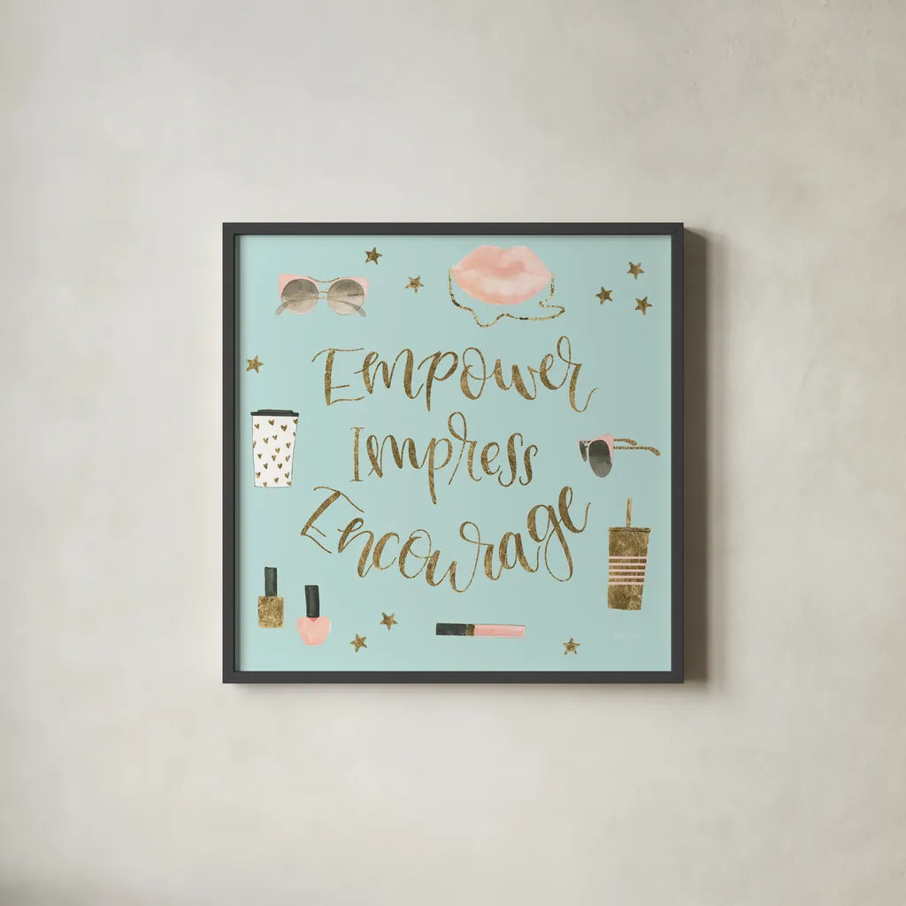 Boss Ladies V Mint by Jenaya Jackson. Shown in a sleek black glass frame for a contemporary gallery look. Available as an archival giclee rolled canvas, fine art paper, or poster print. SKU 42898a.