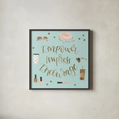 Boss Ladies V Mint by Jenaya Jackson. Shown in a sleek black glass frame for a contemporary gallery look. Available as an archival giclee rolled canvas, fine art paper, or poster print. SKU 42898a.