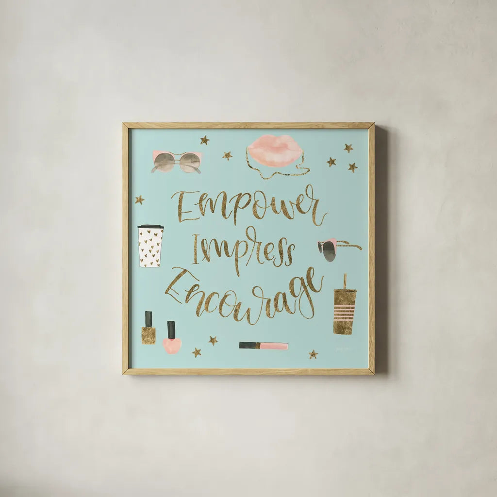 Boss Ladies V Mint by Jenaya Jackson. Shown in a natural wood glass frame for a timeless modern aesthetic. Available as an archival giclee rolled canvas, fine art paper, or poster print. SKU 42898a.