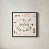 Boss Ladies V Pink by Jenaya Jackson. Shown in a sleek black glass frame for a contemporary gallery look. Available as an archival giclee rolled canvas, fine art paper, or poster print. SKU 42760a.