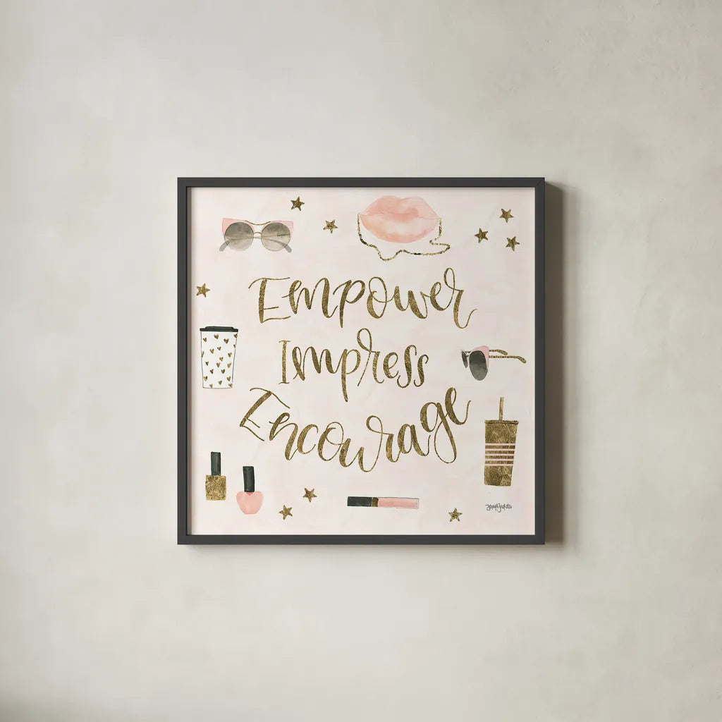 Boss Ladies V Pink by Jenaya Jackson. Shown in a sleek black glass frame for a contemporary gallery look. Available as an archival giclee rolled canvas, fine art paper, or poster print. SKU 42760a.